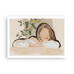Poster - La figura di una donna sullo sfondo di un albero di limone - 100x70cm - Bellezza del sud - Decorazione murale moderna per soggiorno e camera da letto ARTTOR