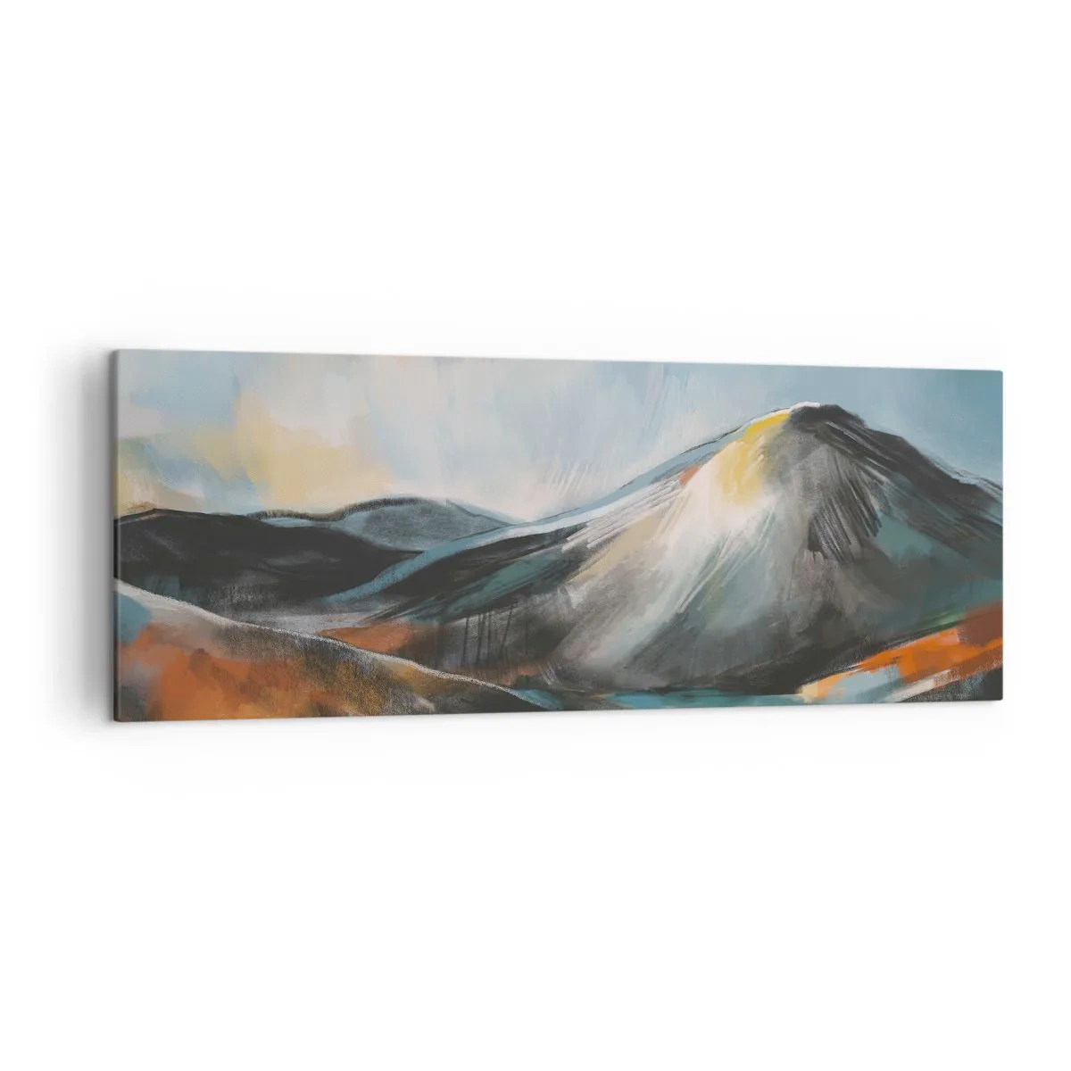 Quadro su tela - Stampe su Tela - Paesaggio montano astratto in tonalità calde - 140x50cm - Aspri e belli - Decorazione murale moderna per soggiorno e camera da letto ARTTOR