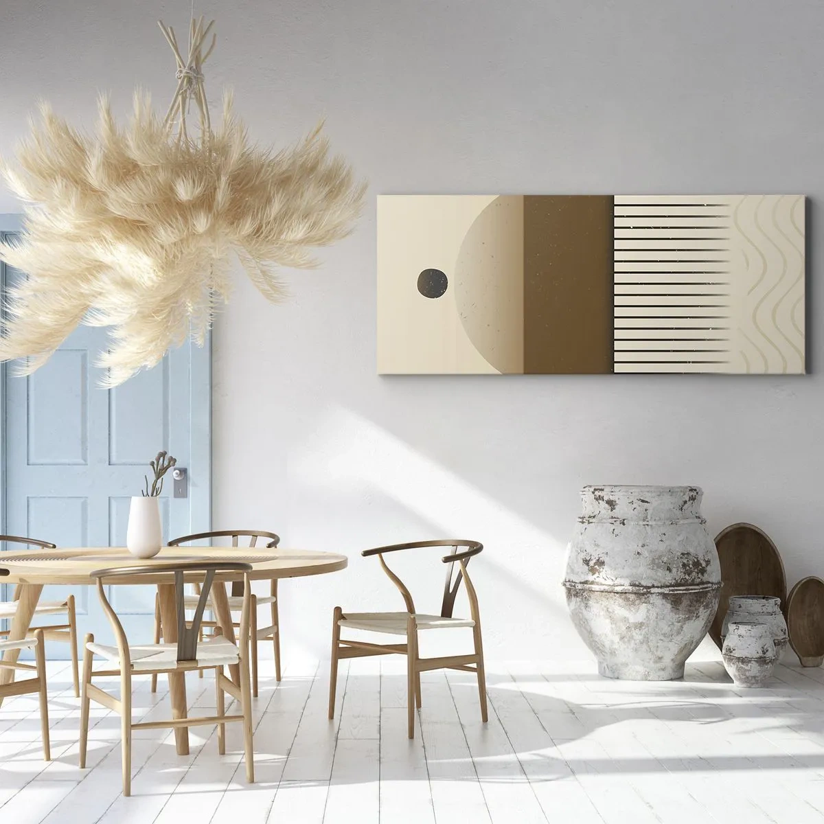 Quadro su tela - Stampe su Tela - Composizione geometrica astratta nei toni del beige e del marrone - 160x50cm - Diversi stati - Decorazione murale moderna per soggiorno e camera da letto ARTTOR