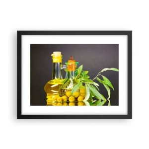 Poster in cornice nera - Natura morta con olive e olio - 40x30 cm