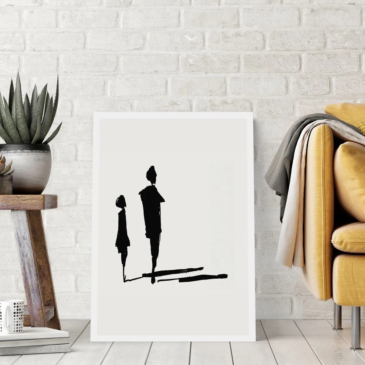Poster - Silhouette di due figure in nero su sfondo chiaro - 50x70cm - Sicuramente insieme? - Decorazione murale moderna per soggiorno e camera da letto ARTTOR