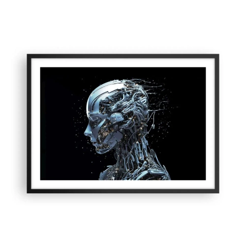 Poster in cornice nera - Ritratto futuristico di un cyborg in stile industriale su sfondo nero. - 70x50cm - La tecnologia è donna - Decorazione murale moderna per soggiorno e camera da letto ARTTOR