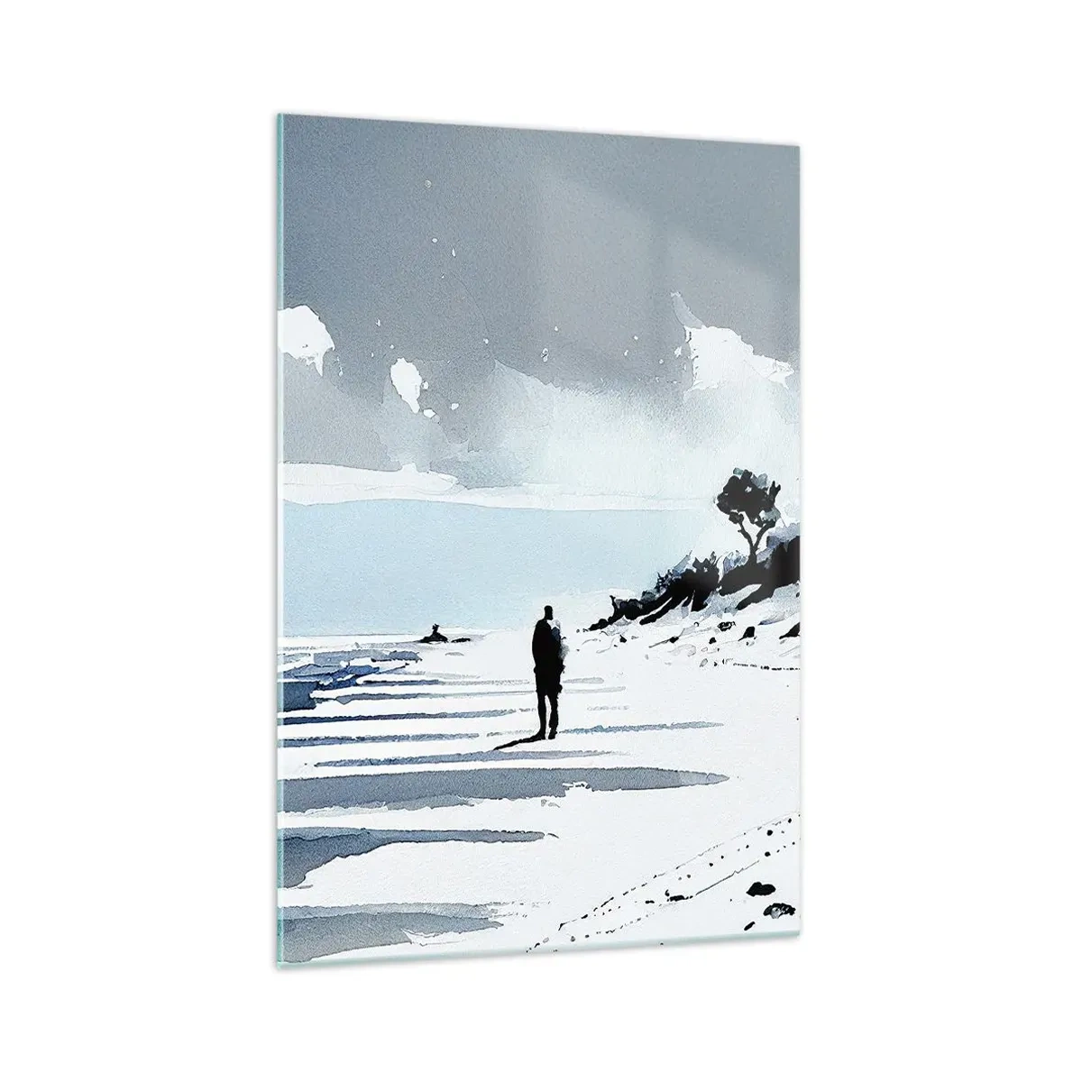 Quadro su vetro - Una figura solitaria che cammina su una spiaggia deserta - 70x100cm - Solo con se stesso - Decorazione murale moderna per soggiorno e camera da letto ARTTOR