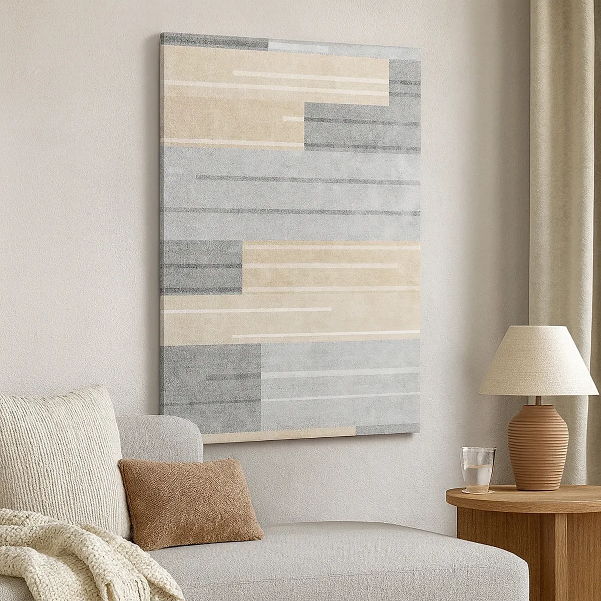Quadro su tela - Stampe su Tela - Composizione geometrica nei toni del grigio e del beige - 50x70cm - Composizione: rigare dritto - Decorazione murale moderna per soggiorno e camera da letto ARTTOR