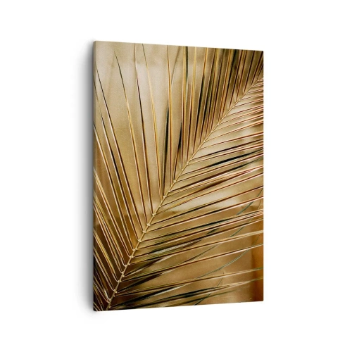 Quadro su tela - Stampe su Tela - Foglia di palma dorata su sfondo solido - 50x70cm - Colonnato naturale - Decorazione murale moderna per soggiorno e camera da letto ARTTOR