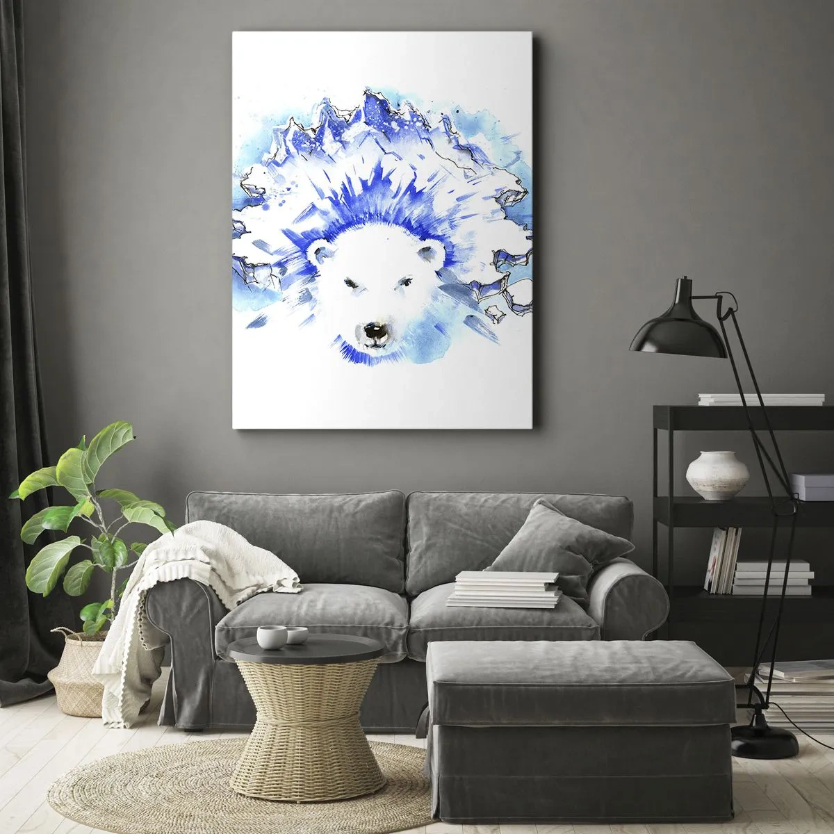 Quadro su tela - Stampe su Tela - Dipinto artistico ad acquerello di un orso polare con un motivo ghiacciato - 50x70cm - Il re dell'Artide con la corona di ghiaccio - Decorazione murale moderna per soggiorno e camera da letto ARTTOR