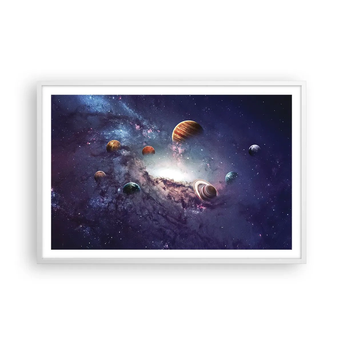 Poster in cornice bianca - Sistema solare danzante - 91x61 cm