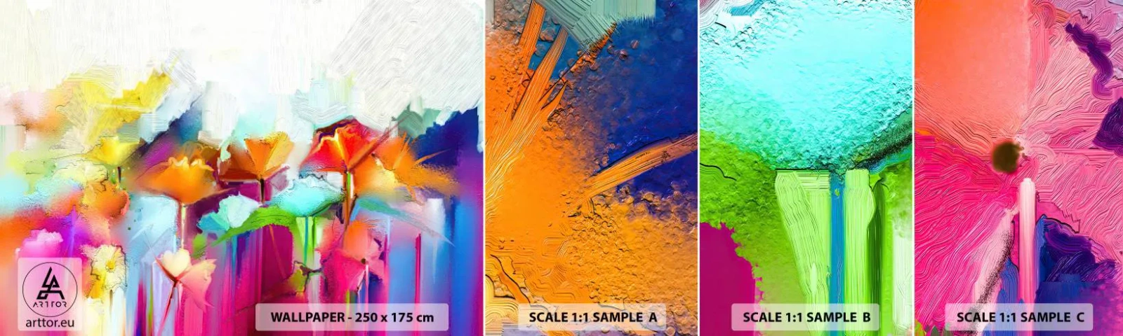 Campione di Fotomurale Adesivo Deluxe Sticker - L'arcobaleno è fiorito - Astrazione, Fiori, Pezzo - 100x30 cm