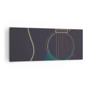 Quadro su tela - Stampe su Tela - Chitarra acustica in una luce scura ed elegante - 120x50cm - L'attimo prima del suono - Decorazione murale moderna per soggiorno e camera da letto ARTTOR