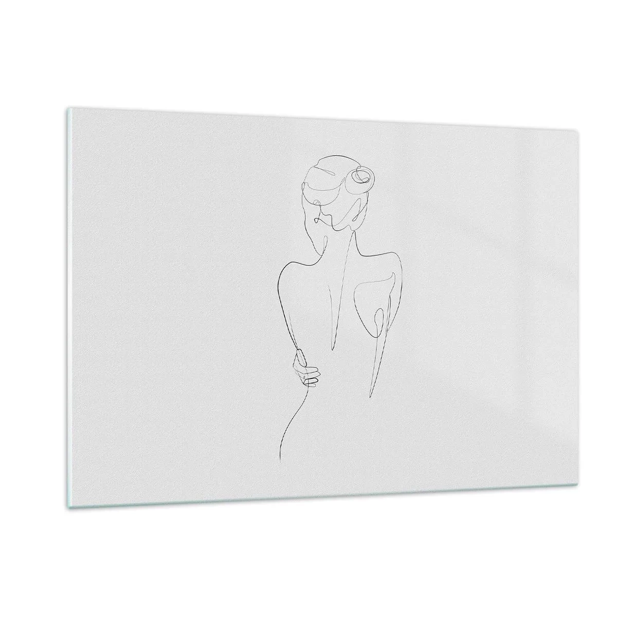 Quadro su vetro - Delicato schizzo a linea singola di una donna vista di spalle. - 120x80cm - La musica del corpo - Decorazione murale moderna per soggiorno e camera da letto ARTTOR