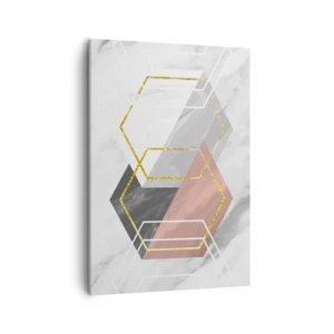 Quadro su tela - Stampe su Tela - Figure geometriche con accenti in oro e marmo - 50x70cm - Composizione a catena - Decorazione murale moderna per soggiorno e camera da letto ARTTOR