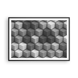 Poster in cornice nera - Composizione geometrica di cubi nelle tonalità del grigio e del nero - 100x70cm - Puzzle cubista - Decorazione murale moderna per soggiorno e camera da letto ARTTOR