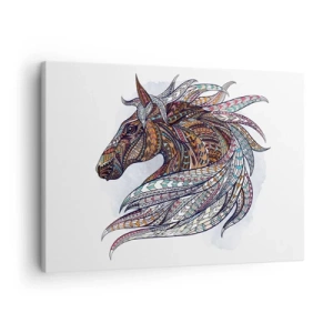 Quadro su tela - Stampe su Tela - Un cavallo geometrico con una criniera colorata e dettagliata - 70x50cm - Il destriero del guerriero celtico - Decorazione murale moderna per soggiorno e camera da letto ARTTOR