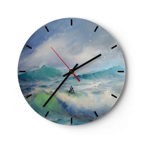 Orologio da parete - Orologio in Vetro - Un'immagine di onde del mare con gabbiani in un cielo blu - 30x30cm - Il turbine ululò di trionfo... - Decorazione murale moderna per soggiorno, cucina e camera da letto ARTTOR