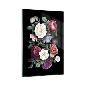 Quadro su vetro - Fiori di vari colori su sfondo nero - 80x120cm - Dal giardino inglese - Decorazione murale moderna per soggiorno e camera da letto ARTTOR