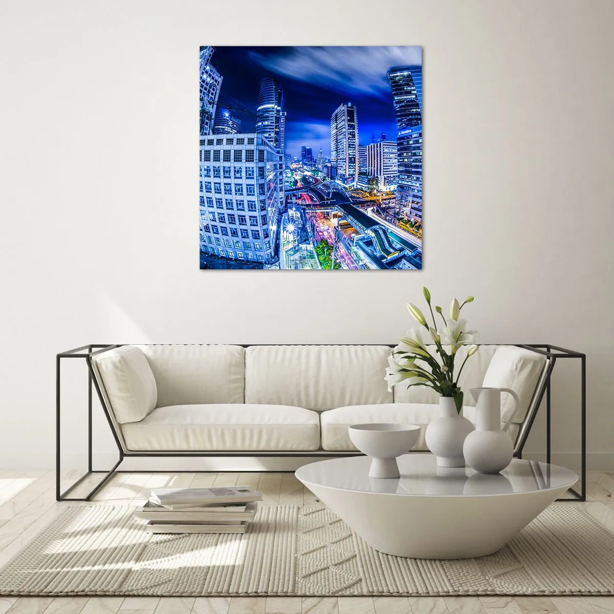 Quadro su vetro - Il ritmo notturno della città - 70x70 cm