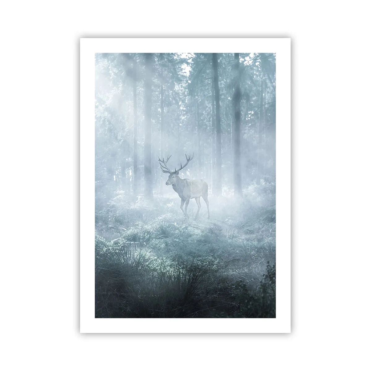 Poster - Cervi nella nebbia mattutina nella foresta - 50x70cm - Passeggiata mattutina sulle sue terre - Decorazione murale moderna per soggiorno e camera da letto ARTTOR