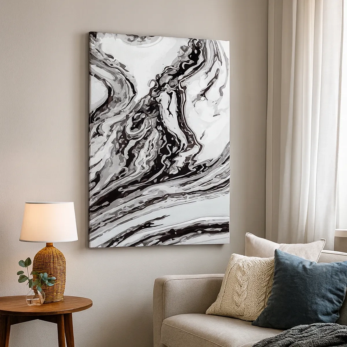 Quadro su tela - Stampe su Tela - Motivo astratto in marmo in bianco e nero - 50x70cm - All'inizio vi era il caos - Decorazione murale moderna per soggiorno e camera da letto ARTTOR