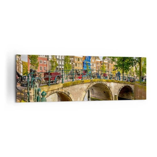 Quadro su tela - Stampe su Tela - Un pittoresco canale con un ponte ad Amsterdam - 160x50cm - La primavera sul canale - Decorazione murale moderna per soggiorno e camera da letto ARTTOR