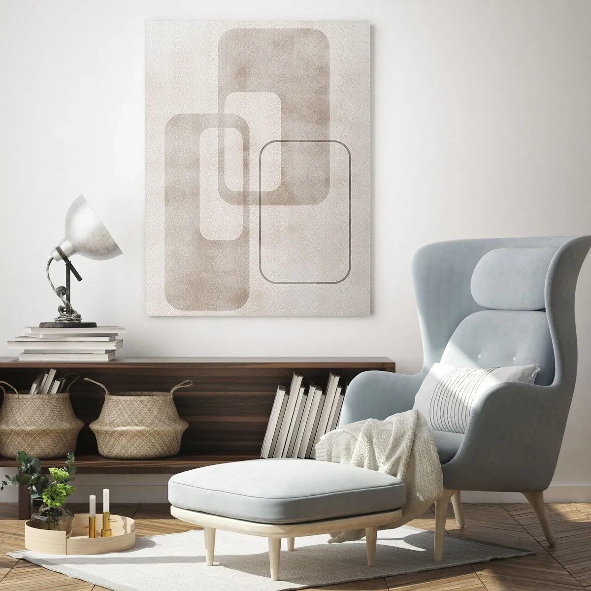 Quadro su vetro - Rettangoli beige minimalisti su sfondo chiaro - 50x70cm - Giunti geometrici - Decorazione murale moderna per soggiorno e camera da letto ARTTOR