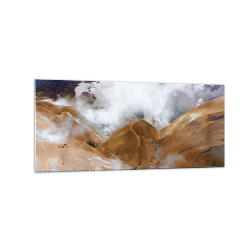 Quadro su vetro - Un paesaggio montano con vapore in un clima rigido - 120x50cm - La bellezza severa dell'Islanda - Decorazione murale moderna per soggiorno e camera da letto ARTTOR