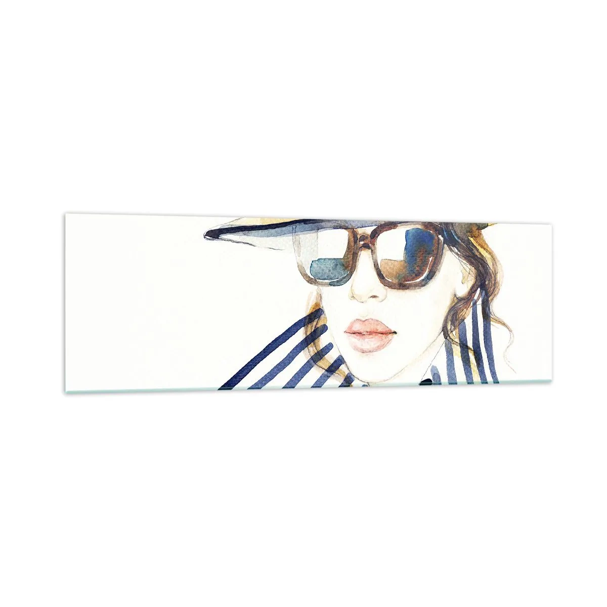Quadro su vetro - Ritratto di una donna con cappello e occhiali da sole - 160x50cm - La Florida dà il benvenuto! - Decorazione murale moderna per soggiorno e camera da letto ARTTOR