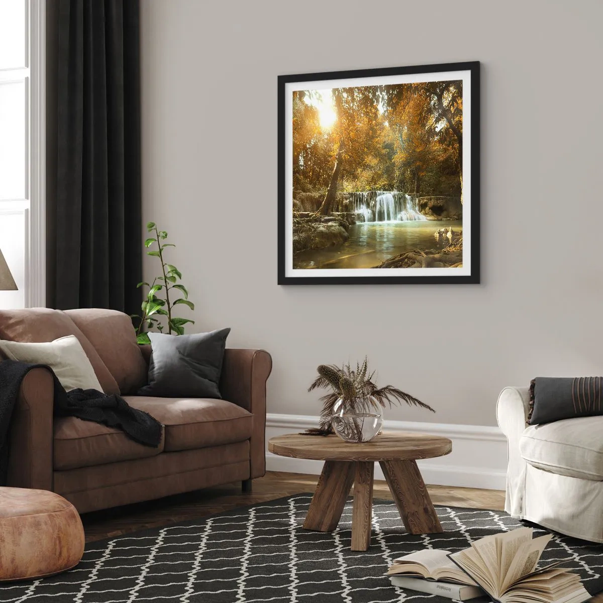Poster in cornice nera - Cascata nel parco - 40x40 cm