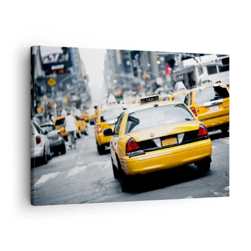 Quadro su tela - Stampe su Tela - Taxi gialli in una trafficata strada cittadina nel centro della metropoli - 70x50cm - Solamente in questa città - Decorazione murale moderna per soggiorno e camera da letto ARTTOR