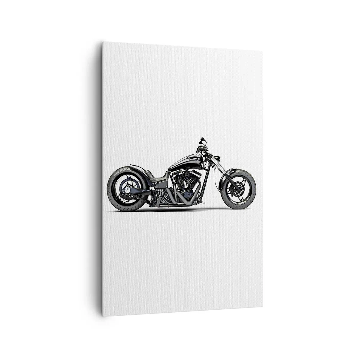 Quadro su tela - Stampe su Tela - Elegante motocicletta personalizzata nera su sfondo bianco - 80x120cm - Per chi ama la libertà - Decorazione murale moderna per soggiorno e camera da letto ARTTOR