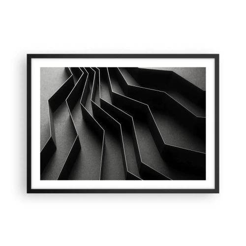 Poster in cornice nera - Astrazione in bianco e nero con strutture geometriche - 70x50cm - Ordine tridimensionale - Decorazione murale moderna per soggiorno e camera da letto ARTTOR
