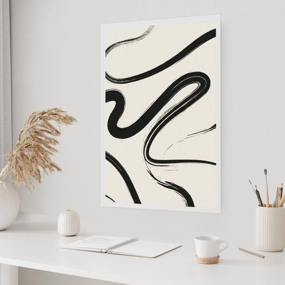 Poster - Linee nere astratte su uno sfondo chiaro - 50x70cm - Capriccio bianco e nero - Decorazione murale moderna per soggiorno e camera da letto ARTTOR