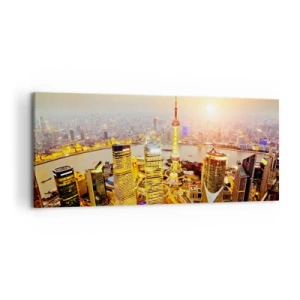 Quadro su tela - Stampe su Tela - Panorama della città con grattacieli al tramonto - 120x50cm - Sogno asiatico - Decorazione murale moderna per soggiorno e camera da letto ARTTOR