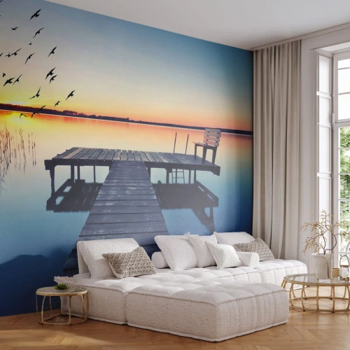 Fotomurali Autoadesivo Deluxe Sticker - È stata una buona giornata - Paesaggio, Lago, Ponte di Legno - 200x140 cm