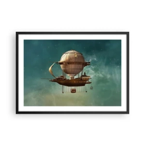 Poster in cornice nera - Un fantastico dirigibile contro il cielo verdastro - 70x50cm - Saluti da Jules Verne - Decorazione murale moderna per soggiorno e camera da letto ARTTOR
