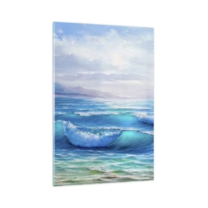 Quadro su vetro - Un pittoresco paesaggio marino con onde e cielo azzurro - 80x120cm - Porta sollievo - Decorazione murale moderna per soggiorno e camera da letto ARTTOR