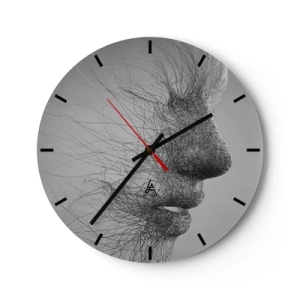 Orologio da parete - Orologio in Vetro - Volto astratto con linee sottili su sfondo grigio - 30x30cm - Lo spirito del vento - Decorazione murale moderna per soggiorno, cucina e camera da letto ARTTOR
