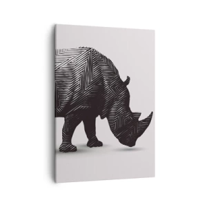 Quadro su tela - Stampe su Tela - Silhouette grafica di un rinoceronte in un motivo bianco e nero - 50x70cm - La bellezza geometrica della natura - Decorazione murale moderna per soggiorno e camera da letto ARTTOR