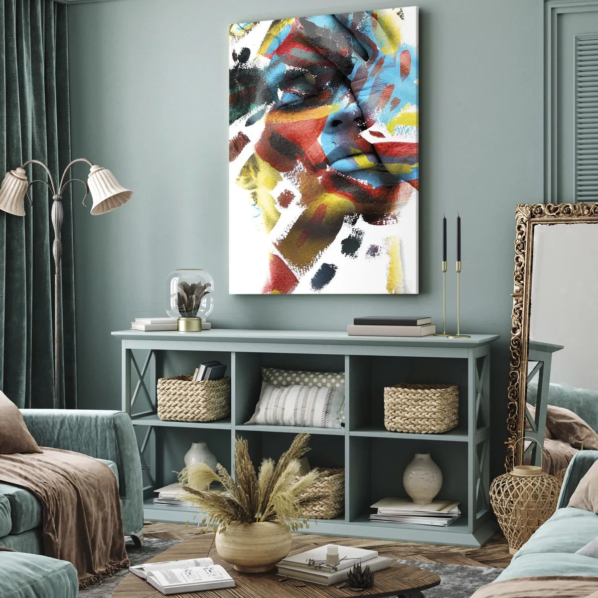 Quadro su tela - Stampe su Tela - Ritratto astratto dai colori vivaci - 50x70cm - Personalità colorata - Decorazione murale moderna per soggiorno e camera da letto ARTTOR