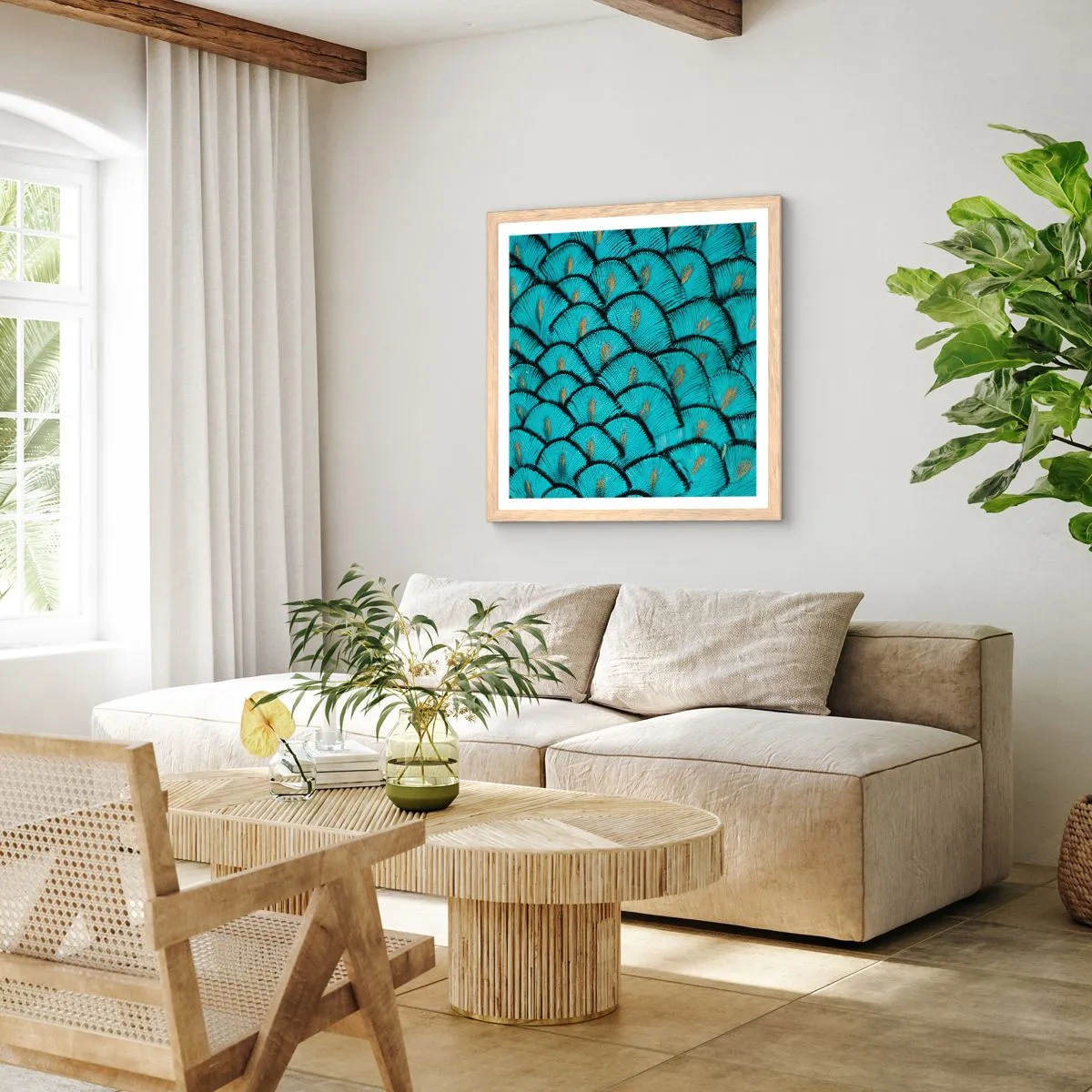 Poster in cornice rovere chiaro - La grande festa delle piume - 30x30 cm