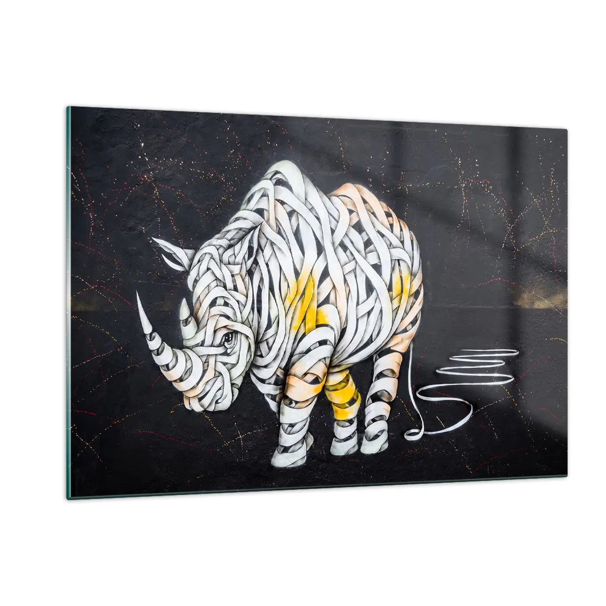 Quadro su vetro - Disegno astratto di un rinoceronte a forma di strisce - 120x80cm - La pelle dura è un mito - Decorazione murale moderna per soggiorno e camera da letto ARTTOR