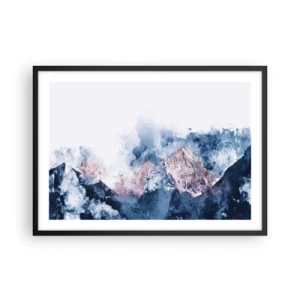 Poster in cornice nera - Montagne acquerellate in tonalità pastello su sfondo bianco - 70x50cm - Queste si che sono cime! - Decorazione murale moderna per soggiorno e camera da letto ARTTOR