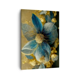 Quadro su tela - Stampe su Tela - Eleganti fiori nei toni del blu e dell'oro - 50x70cm - Fiorire d'oro - Decorazione murale moderna per soggiorno e camera da letto ARTTOR