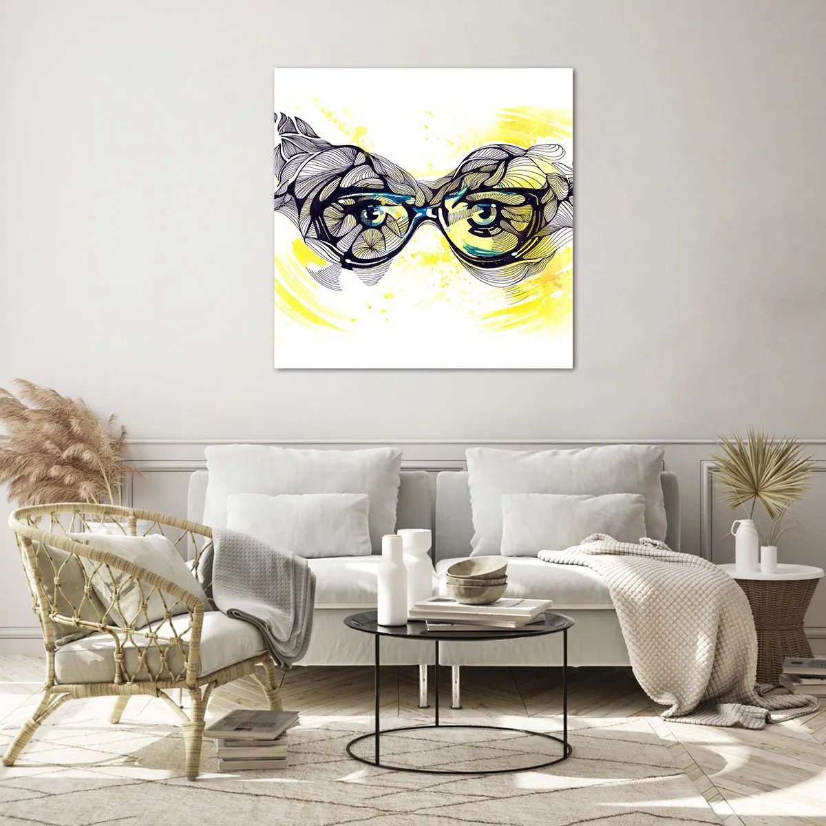 Quadro su vetro - Attraverso gli occhiali blu - 50x50 cm