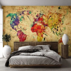 Fotomurale su misura Premium Sand - La vita come la carta colorata di una mappa - Mappa del mondo, Continenti, Viaggi