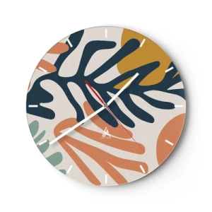 Orologio da parete - Orologio in Vetro - Foglie colorate in stile grafico su sfondo chiaro - 30x30cm - Mare di coralli - Decorazione murale moderna per soggiorno, cucina e camera da letto ARTTOR
