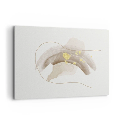 Quadro su tela - Stampe su Tela - Una composizione astratta nei toni del beige e dell'oro. - 100x70cm - Incontro nello spazio - Decorazione murale moderna per soggiorno e camera da letto ARTTOR