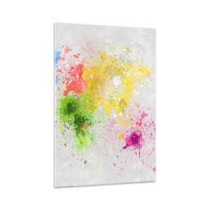 Quadro su vetro - Una mappa del mondo in un'interpretazione colorata ad acquerello - 70x100cm - Tutti i colori del mondo - Decorazione murale moderna per soggiorno e camera da letto ARTTOR