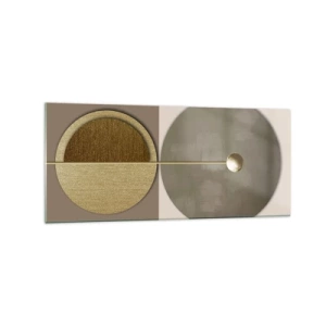 Quadro su vetro - Cerchi astratti nei toni dell'oro e del beige - 120x50cm - Equilibrio perfetto - Decorazione murale moderna per soggiorno e camera da letto ARTTOR