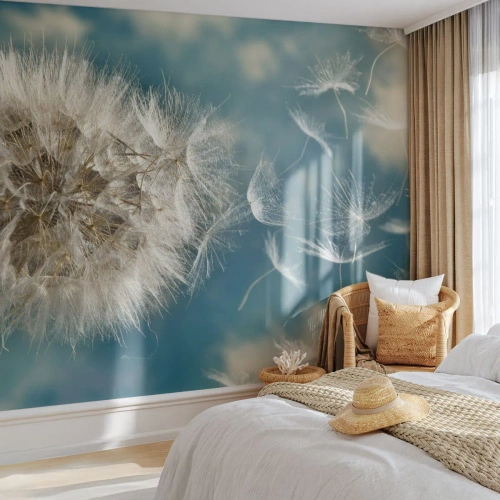 Fotomurali Premium Canvas - Un dente di leone soffiato contro un cielo blu - 100x70cm - Il respiro dell'angelo - Decorazione murale moderna per soggiorno e camera da letto ARTTOR