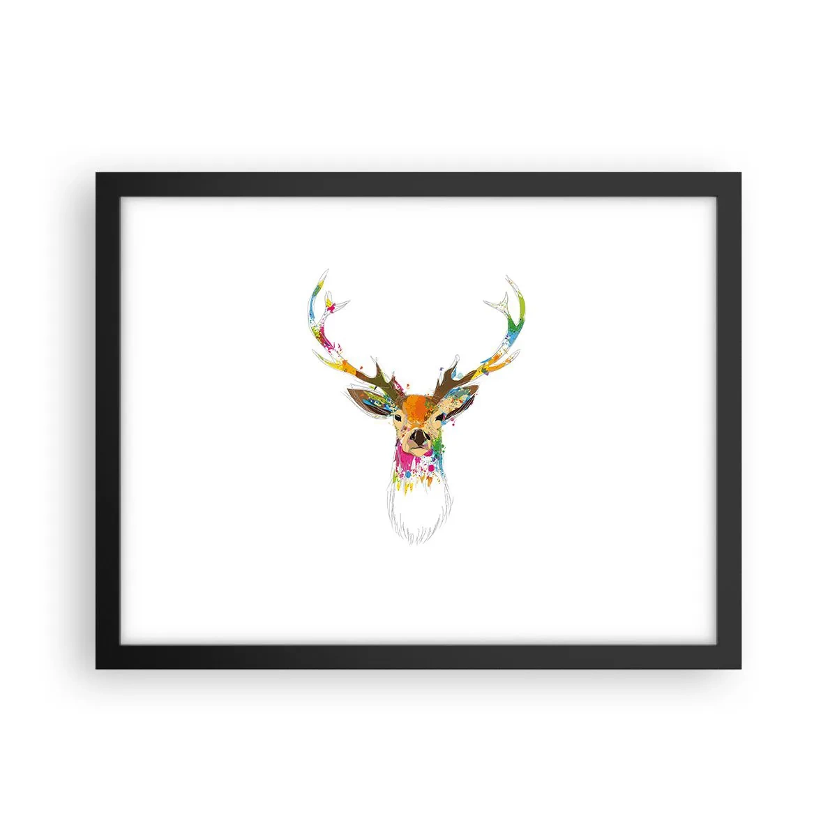 Poster in cornice nera - Mite cerbiatto immerso nel colore - 40x30 cm